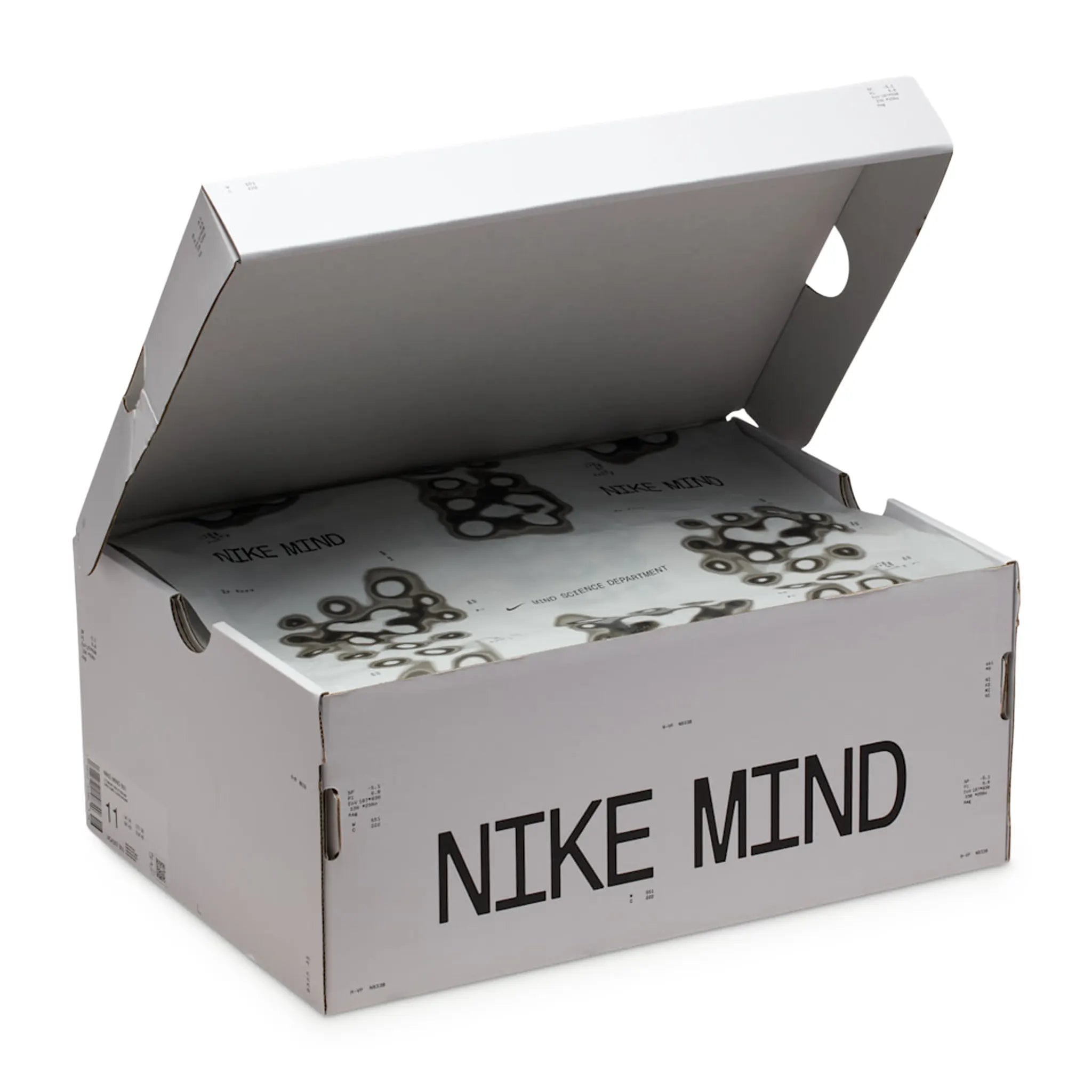 Box View of Nike Mind 001 Pregame White Speed Red Mules HQ4307-001